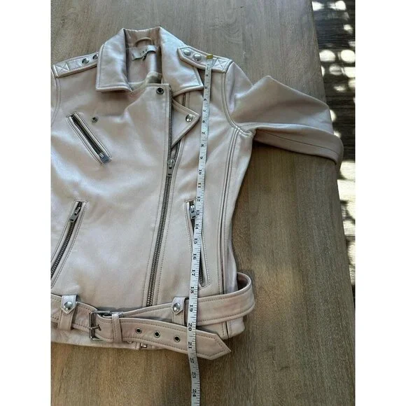 IRO PARIS Milaspe Light Baby Metallic Pink Lambskin Leather Moto Biker Jacket 38 - Picture 10 of 12